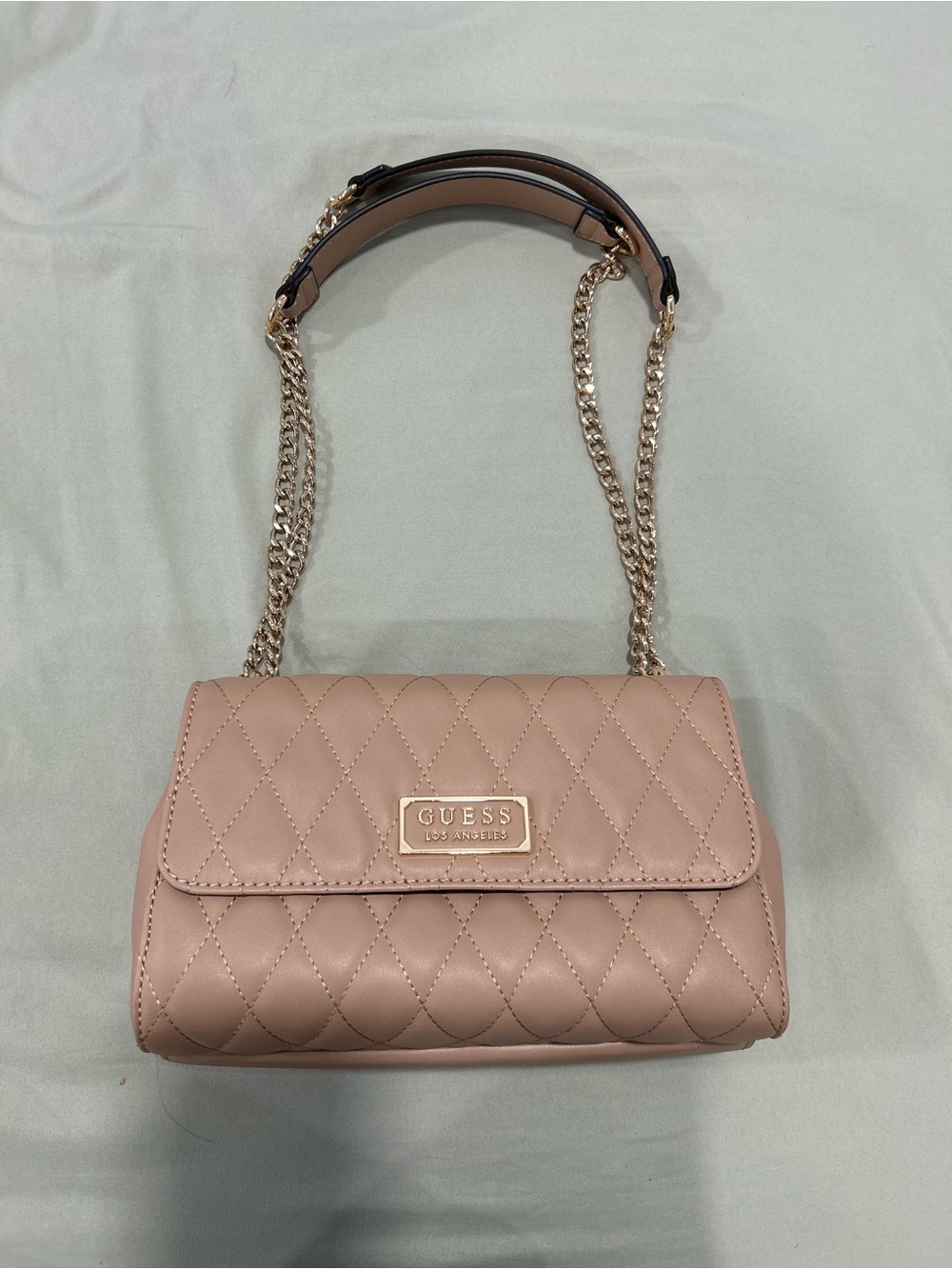 Guess Quilted Crossbody Bag in Blush Pink with Gold Chain